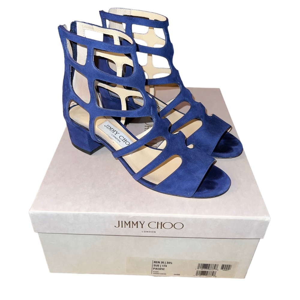 Jimmy Choo Ren 35 Suede Sandals Pacific Blue